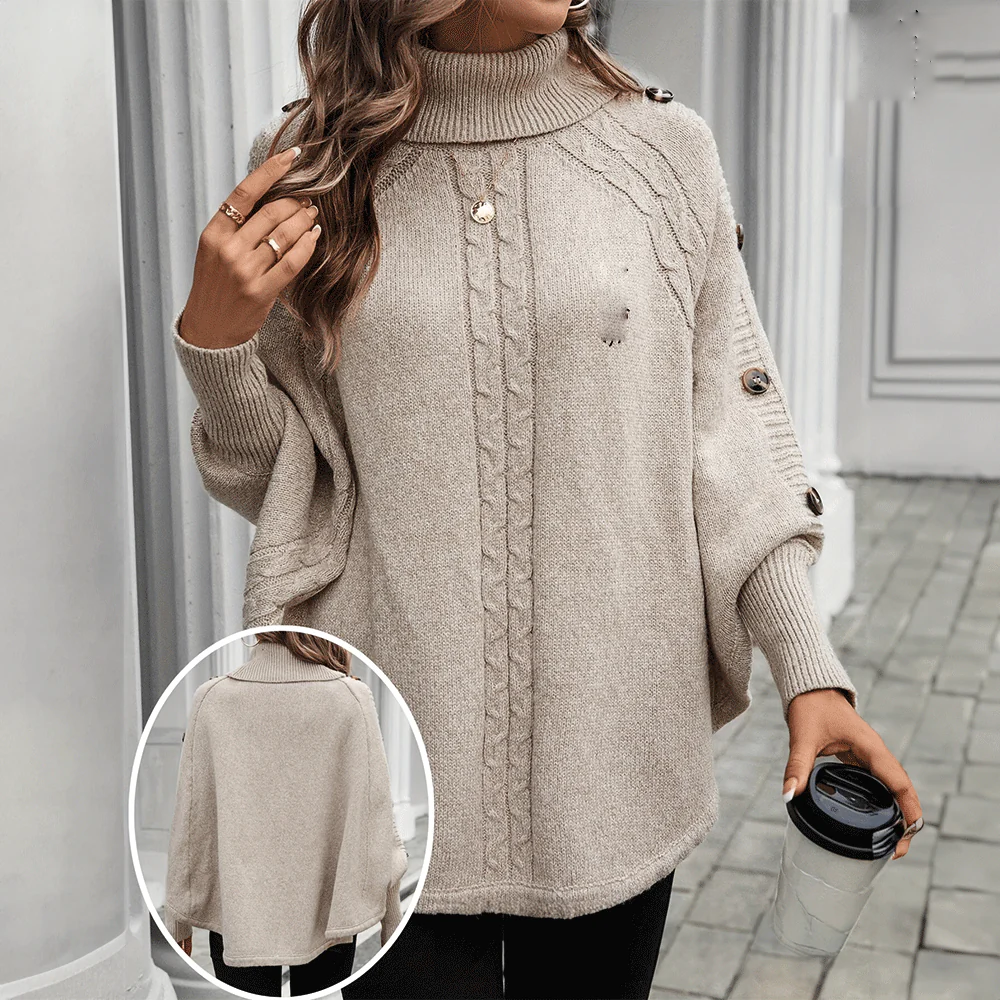 Knit Buttoned Poncho Sweater