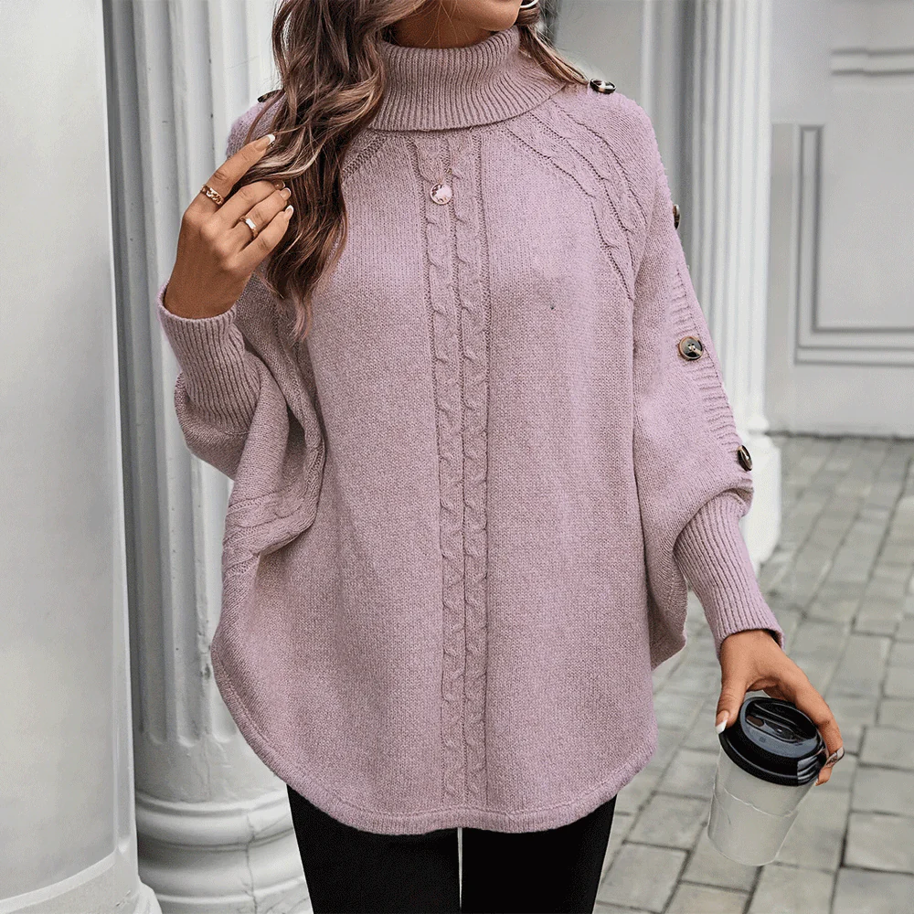 Knit Buttoned Poncho Sweater