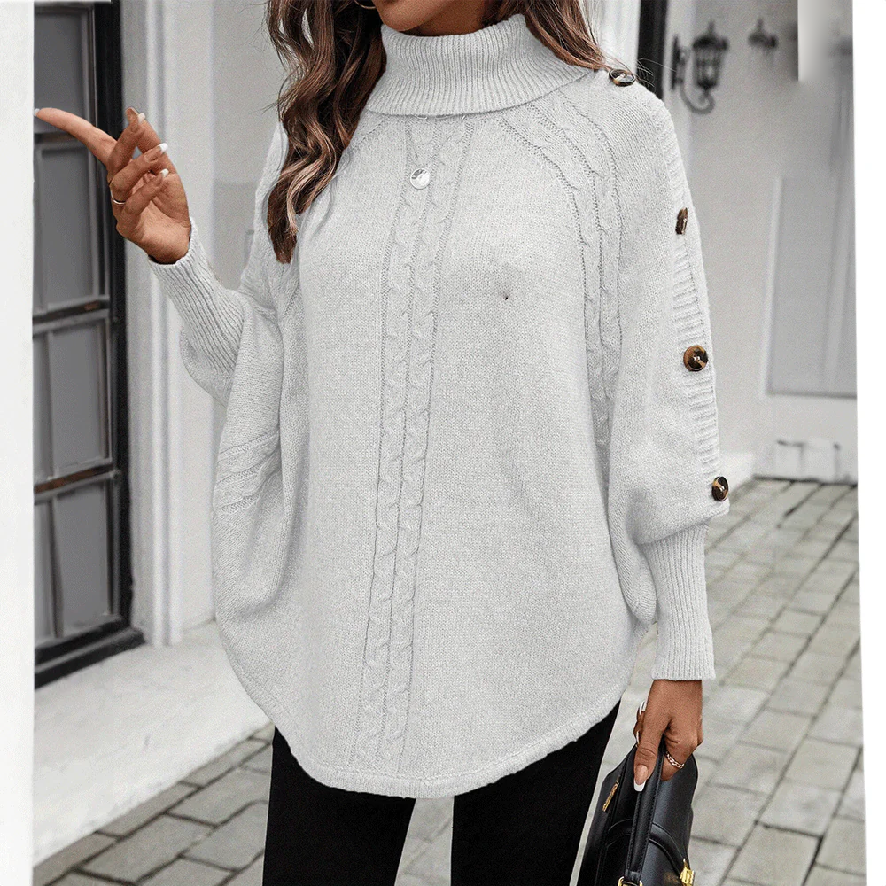 Knit Buttoned Poncho Sweater