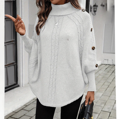 Knit Buttoned Poncho Sweater