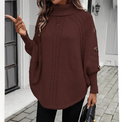 Knit Buttoned Poncho Sweater